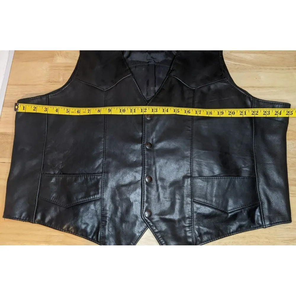 Vintage Park V 100% Leather Motorcycle Vest Harley‎ Owners Group Patches Mens 52